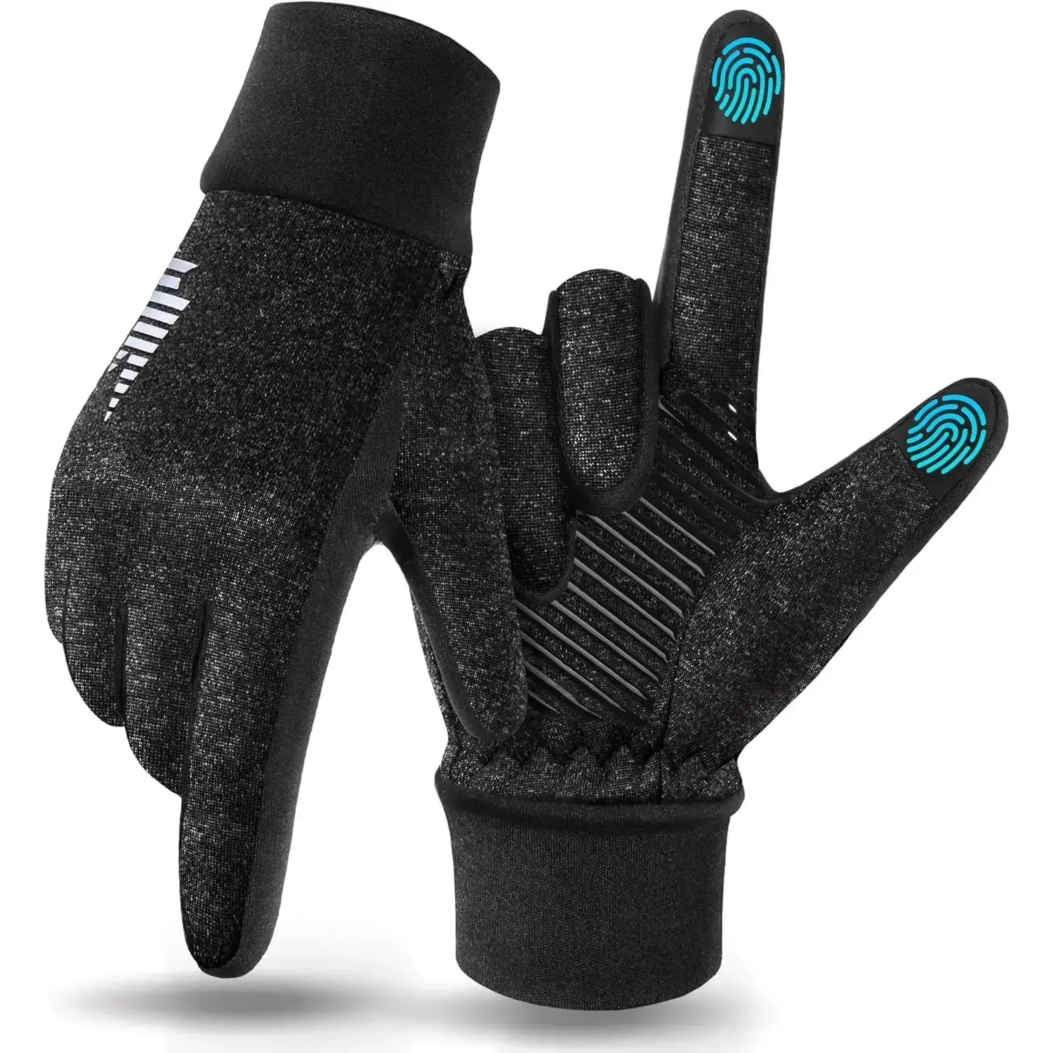 Thermal Running Gloves for Men & Women, 4-Way Stretchy Compression Fabric with Touchscreen Fingers, Anti-Slip Grip for Abrasion Resistance, Reflective Backs for Biking