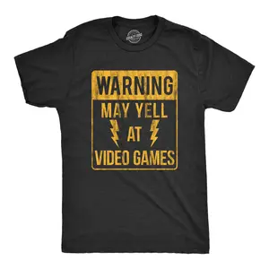 Mens Warning May Yell At Video Games T Shirt Funny Nerdy Rage Quit Novelty Graphic Tee Mens Funny T Shirts Cool Vintage Fashion T-Shirt Gift Classic Menswear Funny Gamer Short Sleeve Novelty Tees for Guys Black