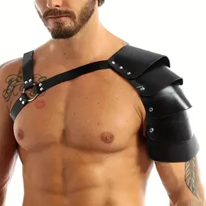 Men's Single PU Leather Shoulder Armor with Belt, Warrior Role-Playing Cosplay Prop, Durable & Stylish Design for Costumes