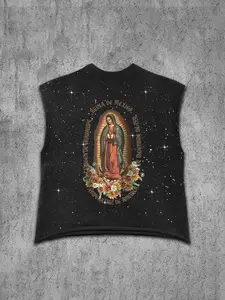 Men's Casual Tank Top, Sleeveless, Virgin Mary Print, Bulging Star Fabric, Loose Fit, Gym and Daily Streetwear, Trendy and Comfortable