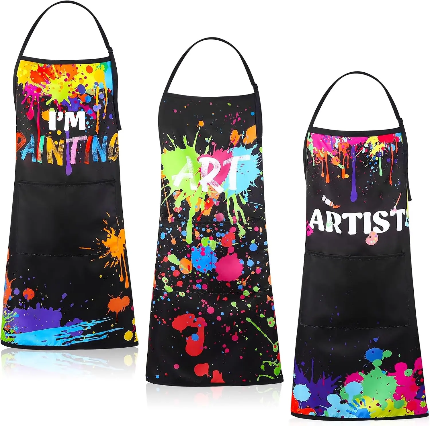 3 Pcs Adjustable Painting Artist Apron with 2 Pockets Colorful Artist Smock for Adults