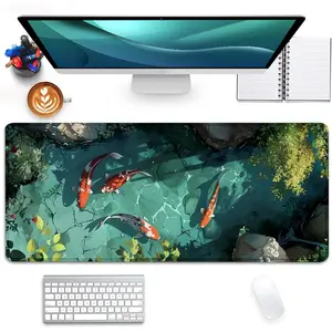Koi Carp Fish Desk Pad  Pad,Large Gaming  Mat with Stitched Edges,Non-Slip Rubber Base Mous Mat for Office,,Keyboard,Laptop and  Desk Pad(27.5X11.8 in)