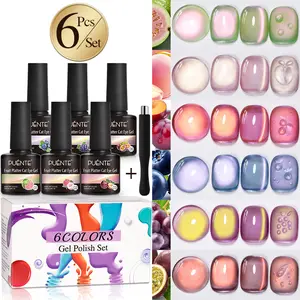 PUENTE 6pcs Cat Eye Gel Nail Polish with Magnet Kit, Sparkling Blue, Pink, Purple And Green, Perfect for Spring And Summer Manicures, Alcohol-Free, Salon-Quality, Soak Off LED Semi-permanent Nail Art Varnish, Nail Gel Set