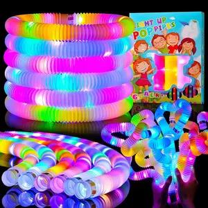 New Glow Sticks Camping Essentials for Toddlers-12 PCS,Light Up Pop Tube Wand Toys Gifts for Kids,LED Bracelet Necklace Party Accessories,Fun Summer Outdoor Camp Games Activities Gear Stuff for Boys Girls