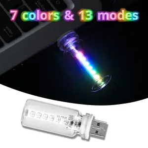 USB Car Interior LED Ambient Light – Touch Control Mood Light with 13 Color Modes, Dimmable LED Light Strip for Car, Nightstand, Camping, Party – Portable, Low Power(Clear LED)