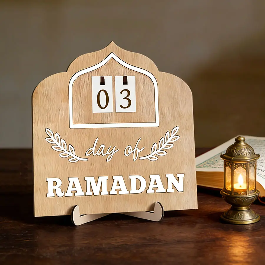 1pc Ramadan Countdown Calendar DIY Wooden Ramadan Decoration, Eid Mubarak Decorative Ornaments, Daily Tracker for Muslim Family Gatherings and Dining Table Centerpieces, Ramadan Calendar with Base Replacement Numbers, Home Office Desktop Decoration