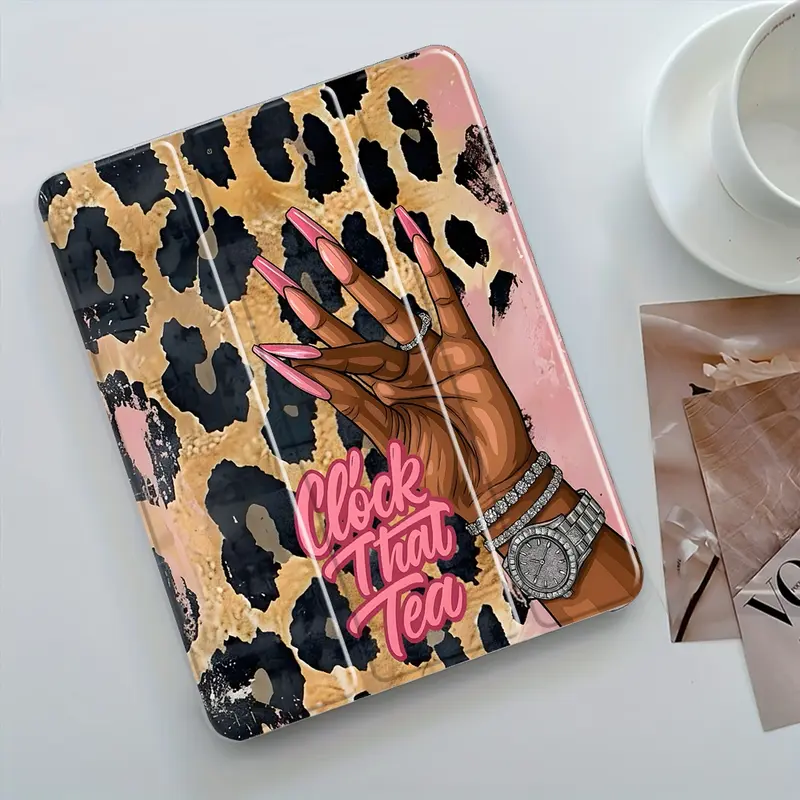 Leopard Print Design iPad Case, Transparent Acrylic Stand Cover, Pencil Holder & Charger Slot, Fits iPad Pro/air/mini, Shock-resistant Full Cover Protective Case Suitable for Offices Schools and Homes, Tablet Protective Cover, Protective Tablet Casing