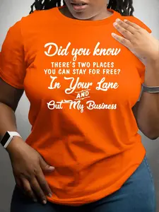 【Plus Size】Letter Print Round Neck Tee, Fashion Casual Crew Neck Short Sleeve T-Shirt for Daily Outdoor Wear, Women Plus Clothing for All Seasons