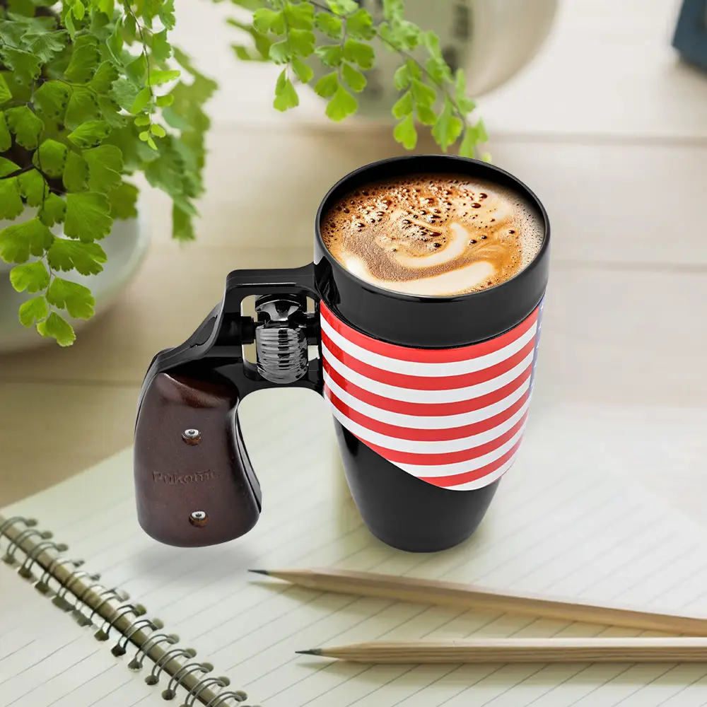 Pukomc Coffee Mug with Rotatable Wooden Handle 16 Ounces Ceramic Leak-Proof Scalding-Proof Reusable Drinkware Ergonomic Revolver Handle Design Heat Re
