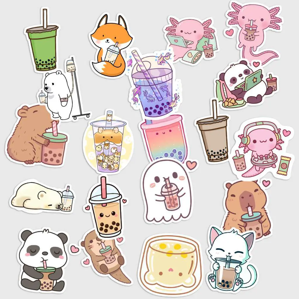 Bubble Tea Text Sticker Sticker Pack 20 Bubble Tea Vinyl Sticker, Cute Sweet Drink Waterproof ...