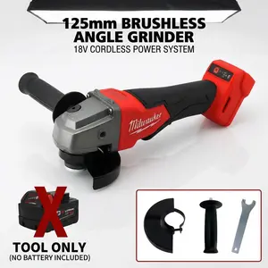 Milwaukee 125mm Brushless Angle Grinder 18V Cordless Power Tool Kit With One Battery One Charger 2026 M14 Spindle Metal Cutting Grinding Polishing Tool for Construction Maintenance Workshop  Wrench Mechanic Tools Accessories protective boot rubber truck
