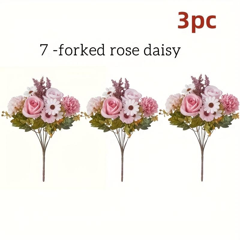 3-Stalk Artificial Rose Bouquet by AVTCLDY - Realistic pink and white roses with greenery, easy-care artificial flowers, Fake Flower, suitable for weddings, Halloween, anniversaries - All-season indoor and outdoor decoration - Perfect housewarming gift