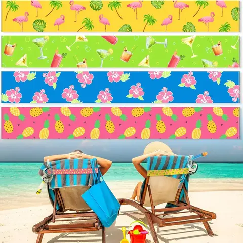 4 Pack Towel Bands for Beach Chairs Cruise Towel Clips for Lounge Pool Chairs Elastic Windproof Strap Holders for Summer Lounge Pool Hawaiian Accessories