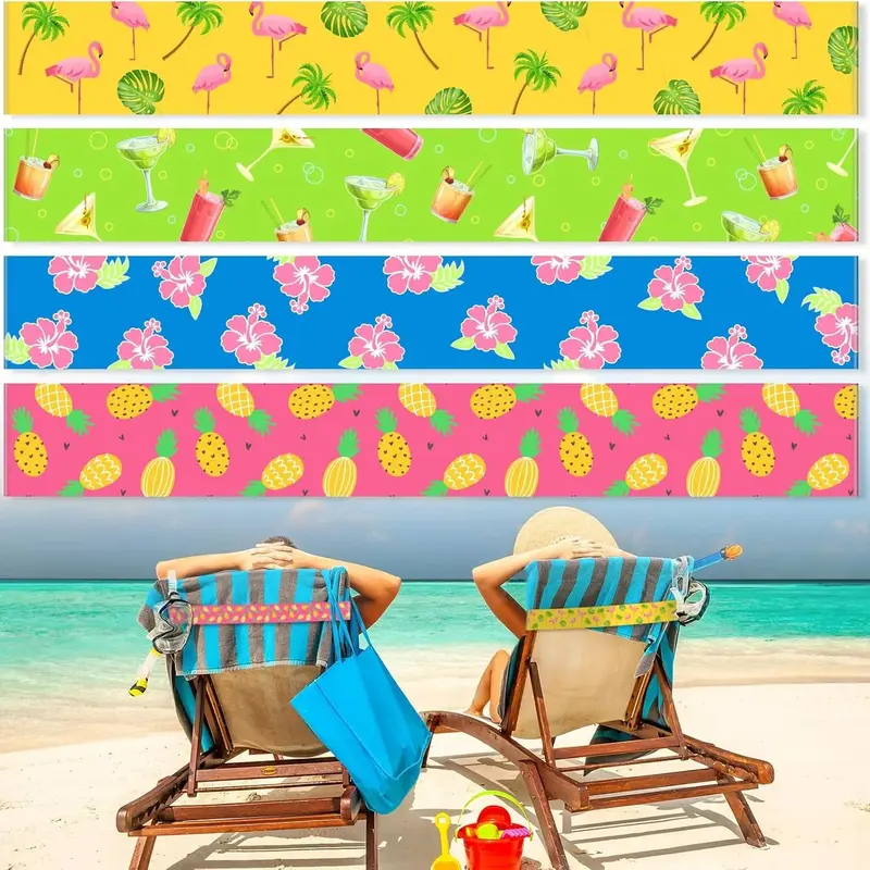 4 Pack Towel Bands for Beach Chairs Cruise Towel Clips for Lounge Pool Chairs Elastic Windproof Strap Holders for Summer Lounge Pool Hawaiian Accessories