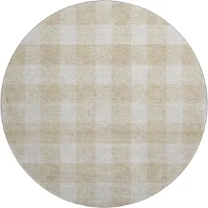 HomeRoots 673348 8 ft. Beige & Ivory Plaid Transitional Washable Round Area Rug with UV Protection