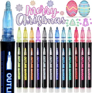 Glitter Markers Outline Pens Metallic,12 Christmas Gifts Stocking Stuffers Teen Girl Gifts Trendy Stuff,Cute Art Supplies  6-8 9-12 10-12 Tween,Arts Crafts  Ages 8-12 Crafts Girls 8-12 Shimmer