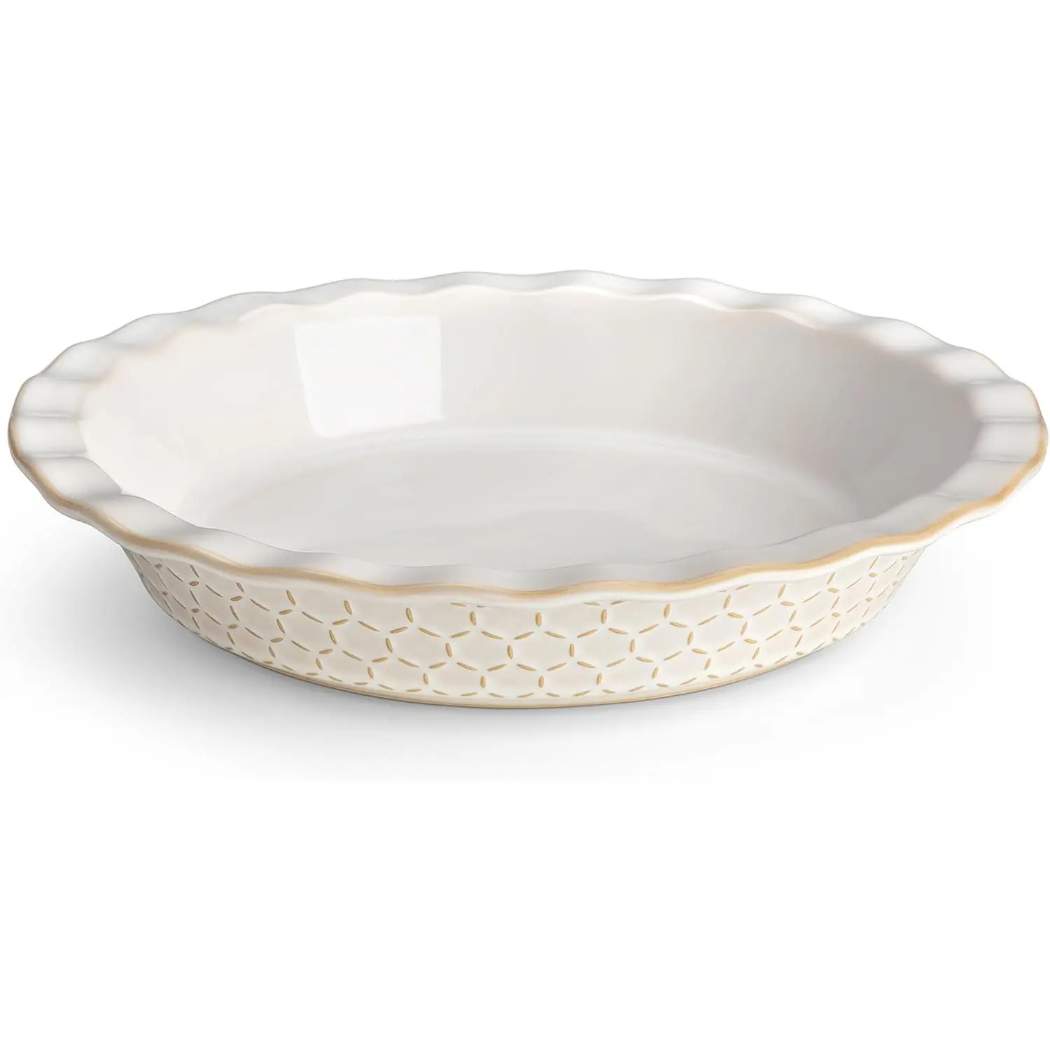 Pie Dish for Baking, Stoneware Pie Pan 9 Inch, Embossed Deep Dish Pie Pans, 45 OZ Round Baking Dish Pie Pan, Fluted Dish Pie Plate for  Pie, Quiche and Tart, Set of 1, Series LYDIA