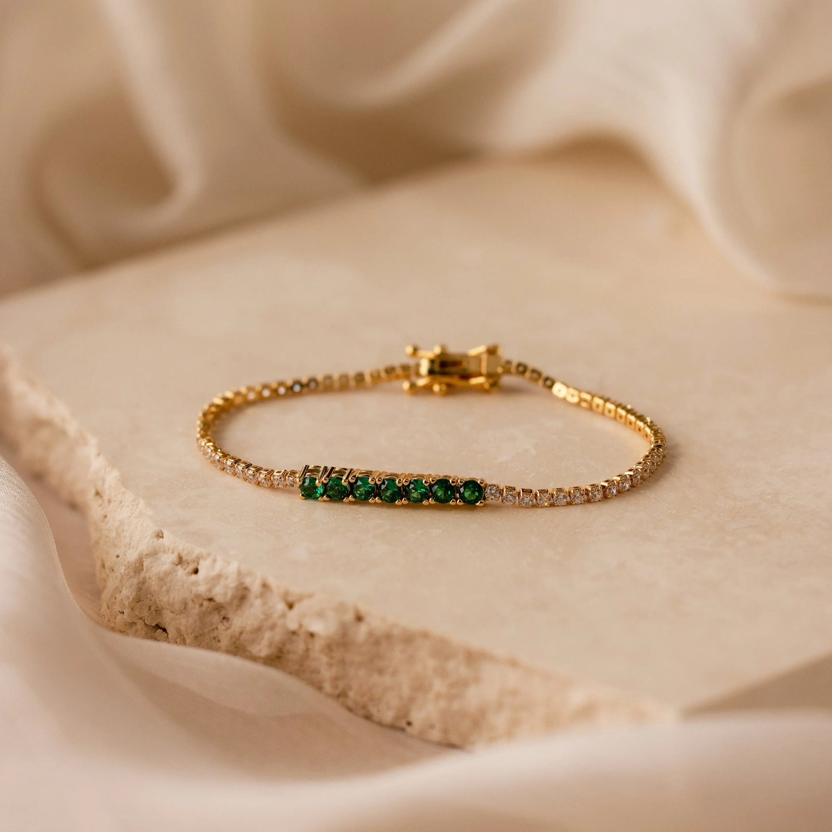 Emerald Diamond Tennis Bracelet by Caitlyn Minimalist - Dainty Green Crystal Chain Bracelet in Gold - Gemstone Jewelry - Gift for Her