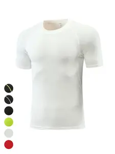Men's Plain/Striped Print Short Sleeve Tee, Quick Drying Breathable T-shirt for Gym Workout Running, Casual Sporty Top for Summer