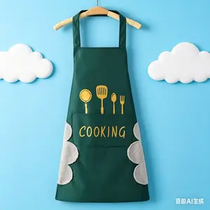 Waterproof Anti-Stain Multi-Pocket Kitchen Apron, Unisex Casual All-Seasons Apron with Halter & Back Strap, Wipeable Fleece Towel, Oil-Resistant, 1 Size Fits All Forest Green for Cooking & Cleaning, Flexible Retractable Sunflower Mop, Anti Stain Aprons, M