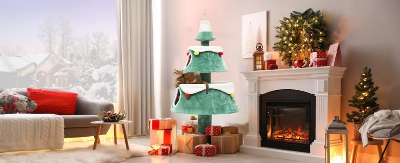 Yitahome Red Green Cat Tree with Cat Teaser Toy, Cat Tower for Indoor Cats with Cat House, Tree Design with Plush Ball for Cats