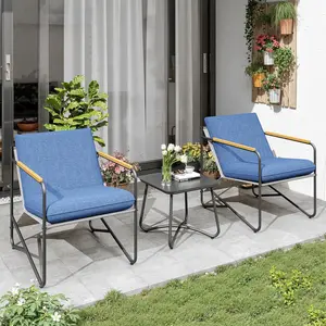 3-Piece Patio Furniture Set, Compact Outdoor Conversation Set with 2 Chairs and Glass Table, Weather-Resistant for Apartment Patio, Small Spaces, Balcony, Backyard