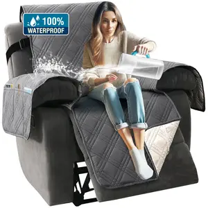 H.VERSAILTEX 100% Waterproof Recliner Chair Covers 1-Piece Reversible Recliner Covers for Large Recliner with Elastic Straps Sitting Width Up to 28" (Oversized Recliner, Grey/Beige)