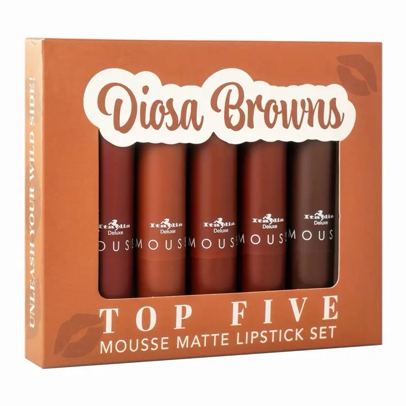 Italia Deluxe Diosa Browns Matte Mousse Lipstick 5-Piece Set - Smooth, Long-Lasting Mousse Finish Makeup Products, Top 5 Cosmetic Lipstick & Lip Gloss