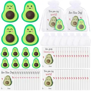 24/36 Sets Cute Eraser Avocado Design Eraser with Valentine Card Valentine Gift for Students Classroom Reward Gifts Animal Scented Pencil for Back to School Supplies Creative Stationery Exchange Gift Party Favors Employee Appreciation Gift