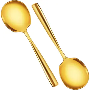 12 Inch Stainless Steel Gold Serving Spoons Set 2-Pack, Catering Serving Utensils Set for Buffet Party Wedding Restaurant & Home Use