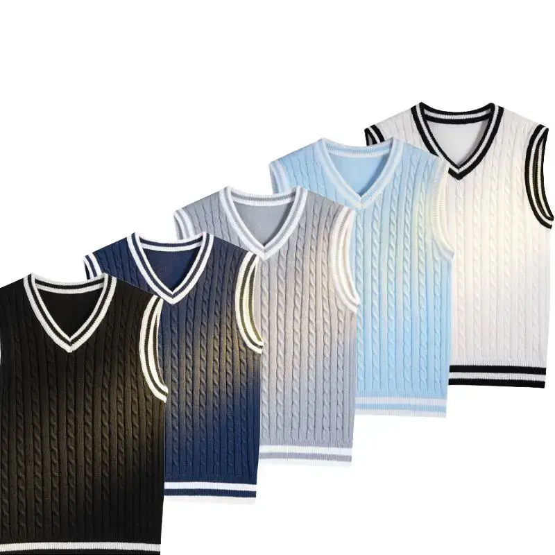 Multipack Knit Vests, Cable Knit Vests, V-neck Sleeveless Sweaters, Lightweight Knitwear. Back-to-school outfits for young men, college student outfits, first week of school looks, fashion for high school boys, essential back-to-school items,  XS to XL