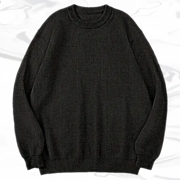 Men's Casual Knit Pullover Sweater, Plain Round Neck Longsleeve Top, Soft and Warm for Everyday Autumn Wear, Tops, Menswear, Knitwear, Fabric, Polyester