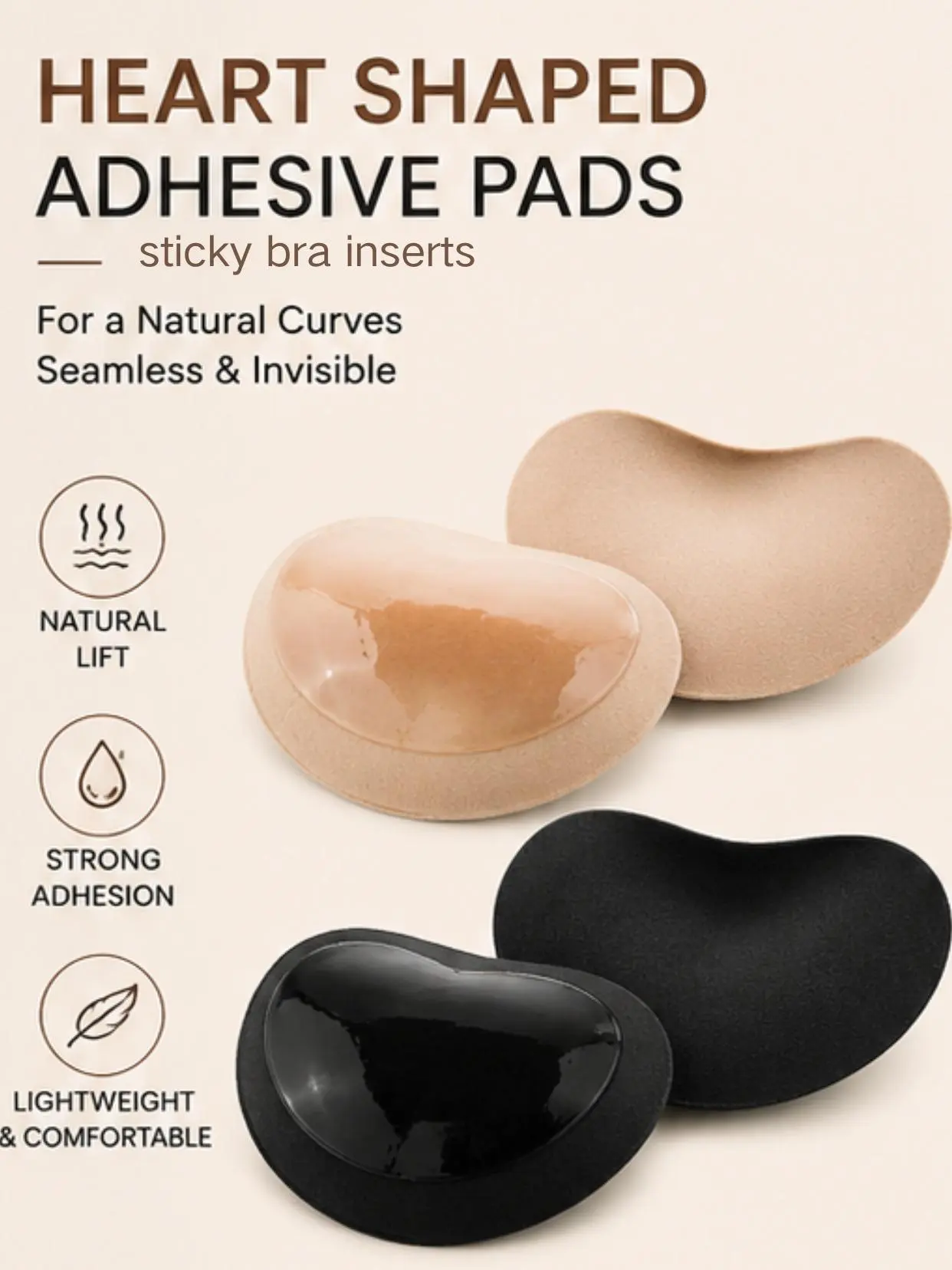 Self-Adhesive Bra Pads for Women, Push Up  Underwear Inserts, Waterproof Thick Bikini & Swimwear Padding, Sticky Lingerie Bra Inserts for Small Bust, Daily Wear Accessories invisible push-up pushup brapads