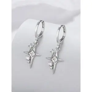 Minimalist Elegant Plain Star Design Drop Earrings, 1 Pair Fashion Temperament Rhinestone Inlaid Star Themed Dangle Earrings, Unique Design for Women and Girls for Daily Life(Sheet)