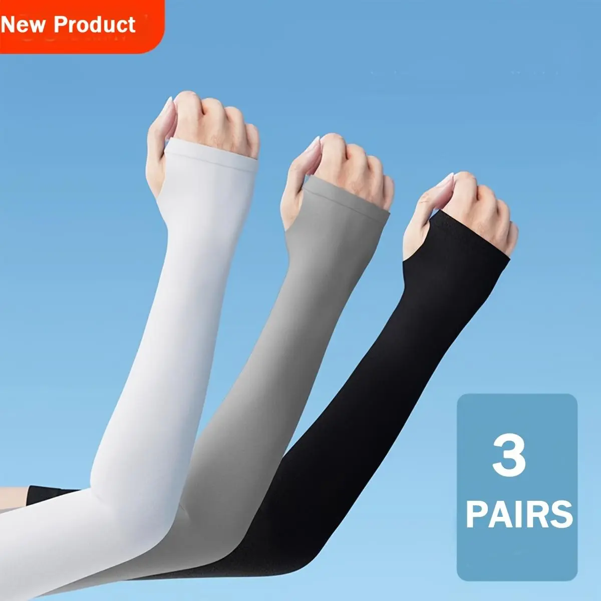 Women's Summer Arm Sleeves, Modern 3 Pairs Lightweight Breathable Ice Sliky Fiber Fabric, Elastic Sun Sleeves for Outdoor Sports & Casual Wear