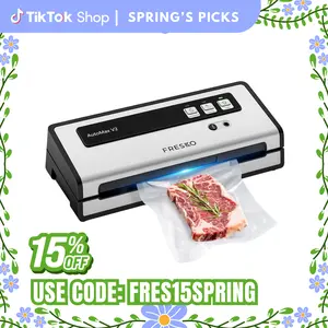FRESKO AutoMax V2 Compact Vacuum Sealer Machine, Automatic Food Saver with Double Heat Seal, Includes Bags & Starter Kit
