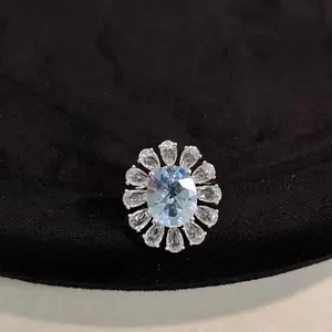 Niche Luxury Elegant Aquamarine Rose-Cut Nano Stone Women's Ring