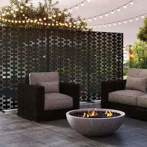 Metal Privacy Screen 72 x 48 Inch Freestanding Fence Panel Indoor Outdoor-Black