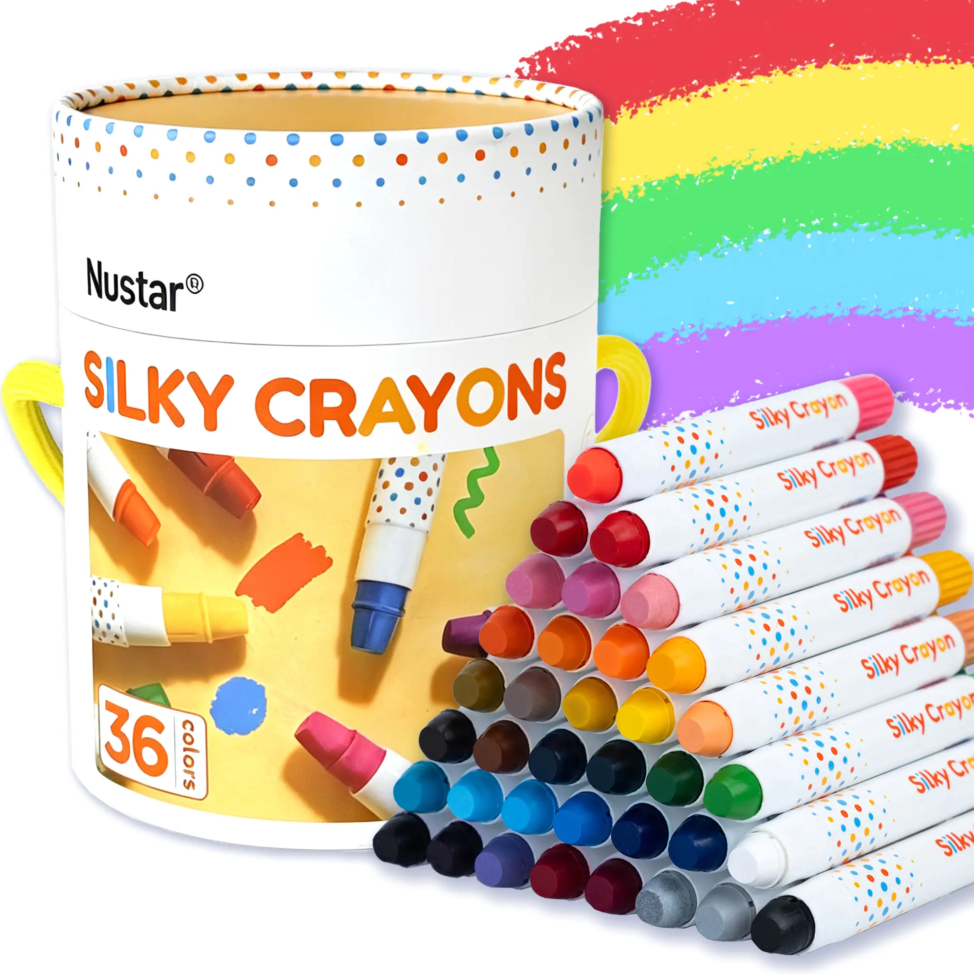 NUSTAR 36-Color Jumbo Twist-Up Silky Crayons - Extra Thick, Washable, Non-Toxic, Unbreakable Art Supplies for Toddlers 1-3, Child-Friendly Creative Play Gift for Boys and Girls