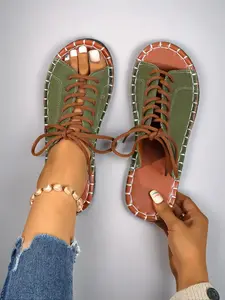 Women's New Style Comfortable Soft Casual Sandals, Simple Summer Shoes for School & Work, Perfect Gift Idea, Back-To-School Essentials, Lace Up Sandal
