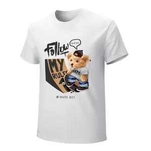 180g Heavyweight White T-Shirt with Skate Bear Print, "Follow My Rules" Tee, Casual Streetwear for Skate Lovers & Cute  Fans, Daily Wear,frisco orange tshirt, big deborah,world tshirts