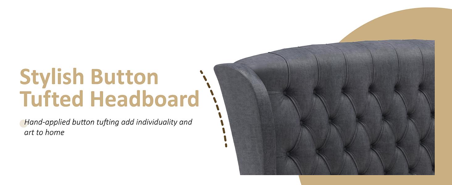 AMERLIFE Platform Bed Frame,Velvet Upholstered Sleigh Bed with Scroll Wingback Headboard&Footboard/No Box Spring Required/Christmas Gift/Best Gift Ideas