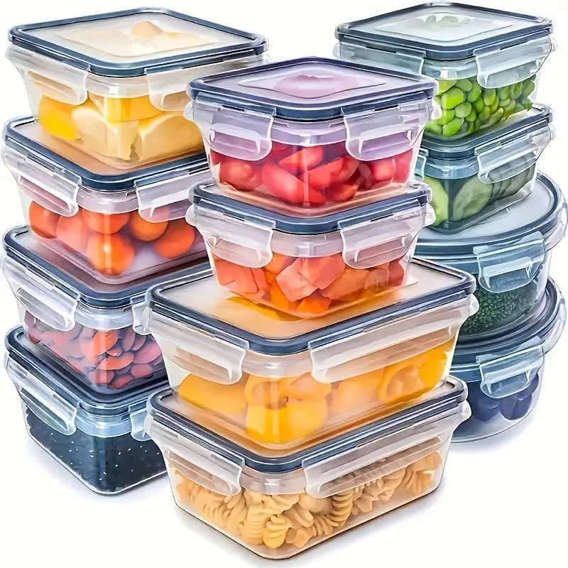 24-Pack Stackable Reusable Plastic Airtight Lid Canister Set, Plastic Food Storage Containers with Portion Control for Kid’s Lunch Prep, Freezer-Safe & Dishwasher-Safe Kitchen Preserving Containers