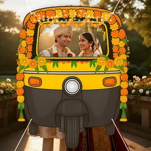 1pc. Indian wedding theme convertible car garland decoration with hollowed-out photo props. Suitable for wedding, bride gift-giving parties, and Indian festival parties. Also available as wwx.