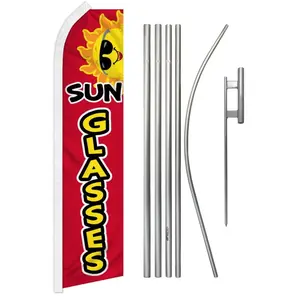 11.5x2.5 ft Outdoor Polyester Banner Flag & Pole Kit, Steel-Aluminium Construction, Curved Sleeve, Red Sunglasses Design for Festive & Party Backdrops (Home Supplies)