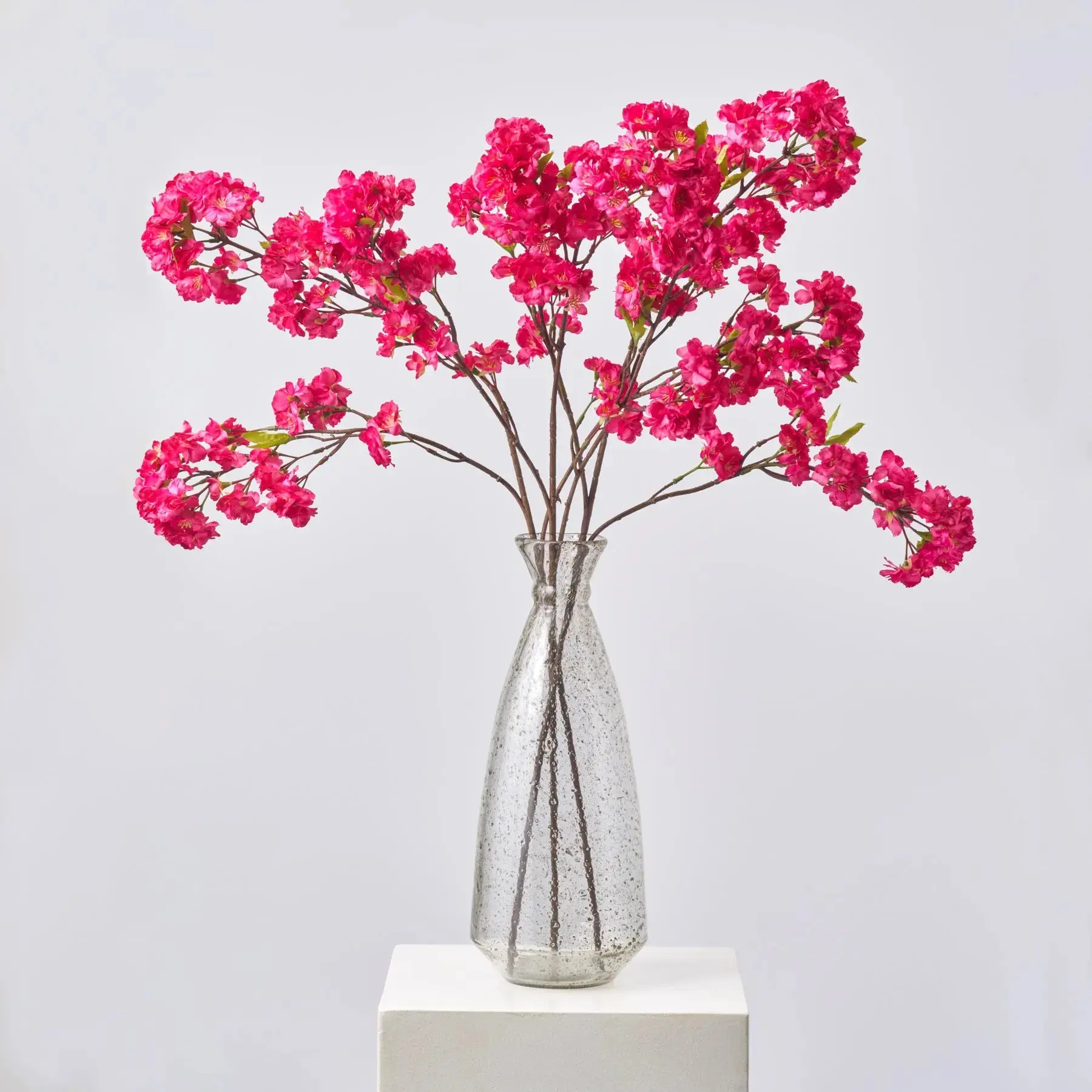 Hot Pink Faux Cherry Blossom Branch Single Long Stem Floral Spray - 36"