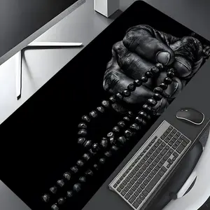Black Minimalist Prayer Beads Hand Design Large Gaming Mouse Pad,Aesthetic Desktop Accessory Desktop Decoration Drotection Pad,Washable Rubber Pad Non-Slip Lock Edge Multi-Size Mouse Pad Suitable For Home Office,Good Gift for Family and friends