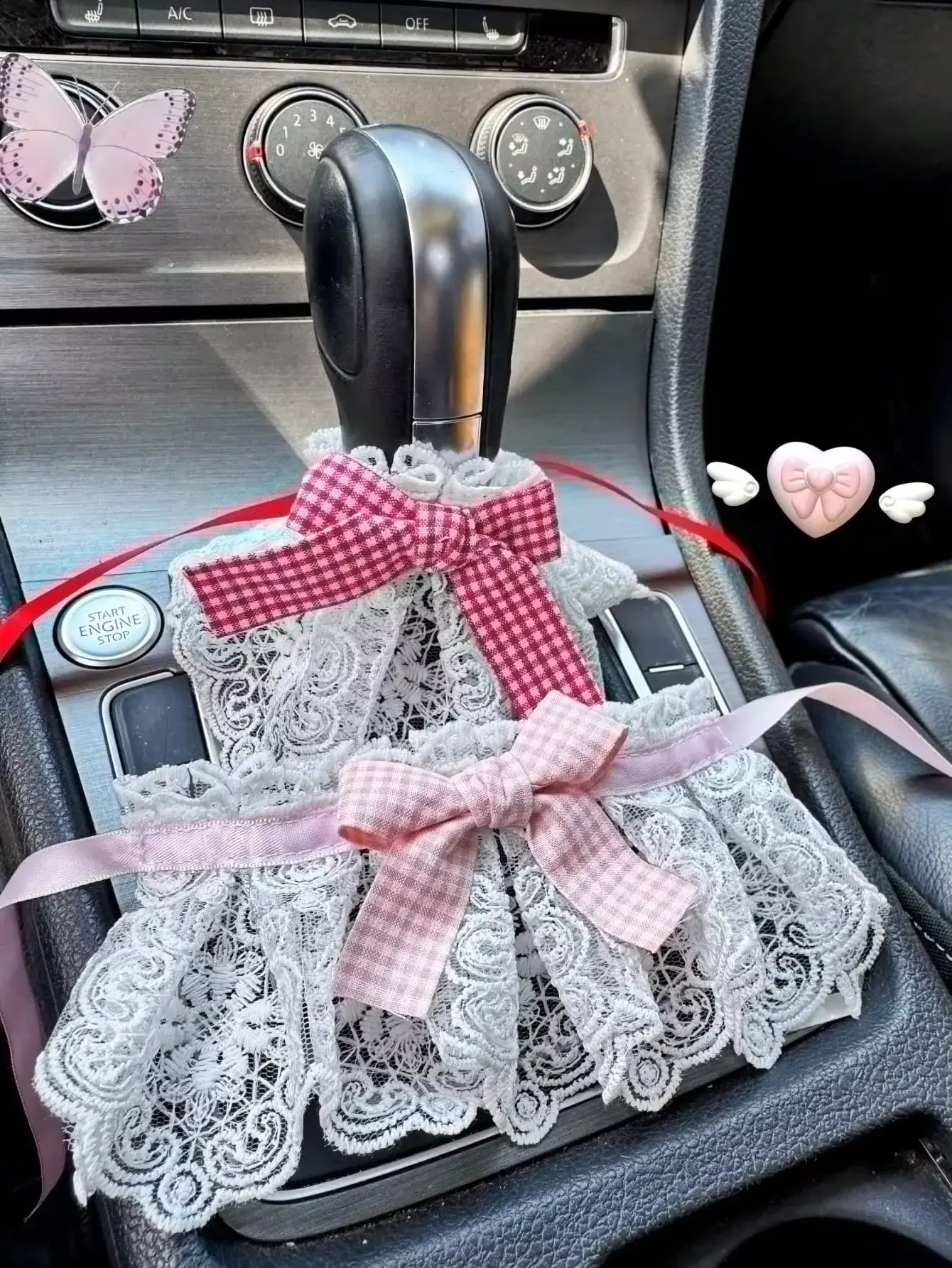 Cute Dress Car Shift Knob Cover Set Decorative Protective Handle for Manual & Automatic Transmission