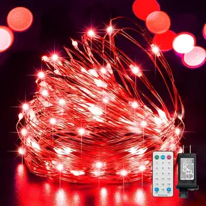 LAMPHOME Fairy Lights Plug in, 33Ft 100 LEDs Waterproof Twinkle Firefly Lights, Adaptor Included, Starry String Lights for Wedding Indoor Outdoor Christmas Patio Garden Decoration, Red