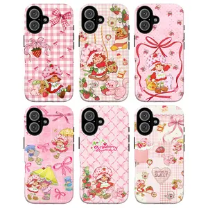 Cute Strawberry Shortcake Pink Aesthetic Cartoon Phone Case Collection Sweet Girl Kawaii Bow Strawberry Vintage Style Gift for Xmas for Her Cover for iPhone 17 Pro Max 16 15 14 Plus & Samsung Galaxy S25 S24 S23 S22 S21 Ultra